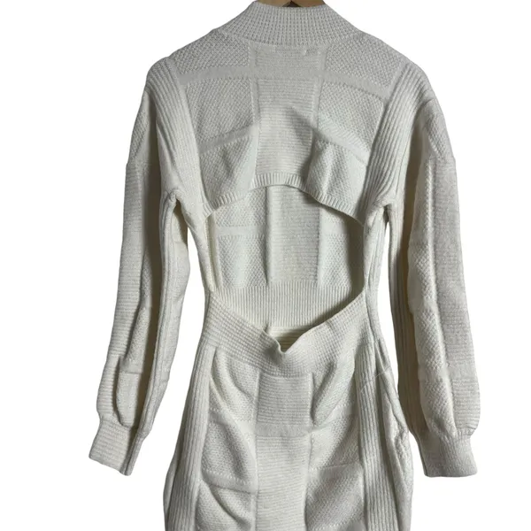 Area Stars White Open Back Knit Long Sleeve Mock Neck Sweater Mini Dress Size M - Image 13