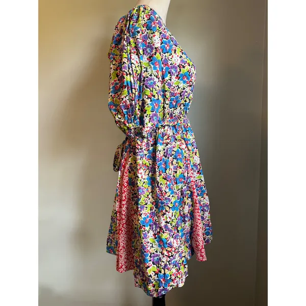 MELLODAY Whimsi boho cottage Mixed Puff‎ Sleeve Mini Dress Multi dainty floral blue M Red - Image 4