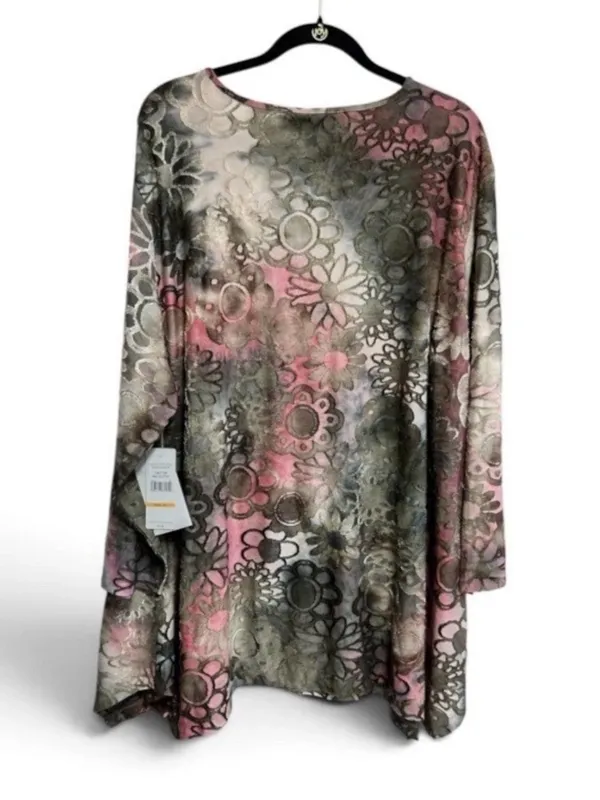 Multiples Tunic Top Womens Size 3X Burn Out Floral Print Lagenlook NWT - Image 2