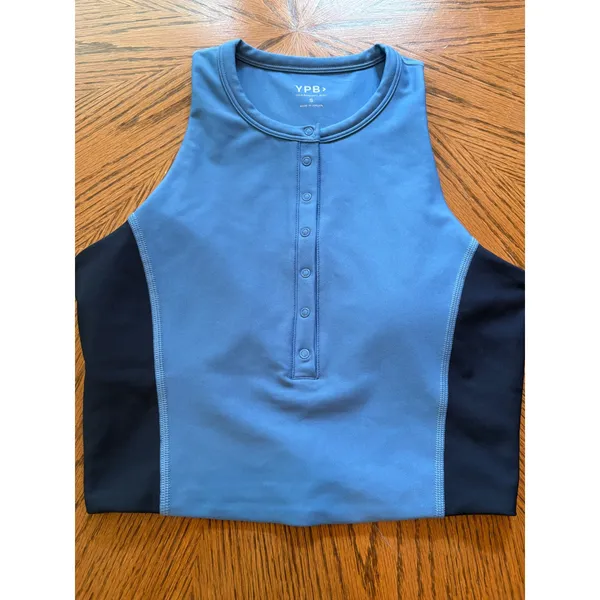 YPB Abercrombie & Fitch Blue Henley‎ Active Crop Top Tank Small - Image 2