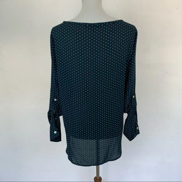 Loft Polka Dot Blouse Teal Blue Long Sleeve Workwear‎ Career Top Medium Blouse - Image 5