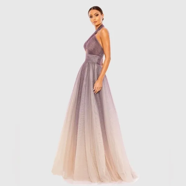 Mac Duggal 20376 Glitter Ombre Halter Neck Ballgown Maxi Dress size 8 Purple New - Image 4