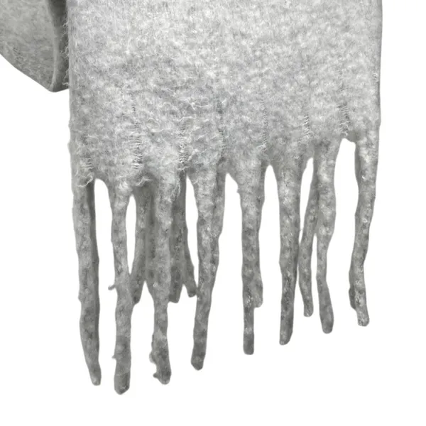 American Eagle Light Gray Fleece Fringe Hem Neck Shawl Wrap Scarf One Size - Image 3