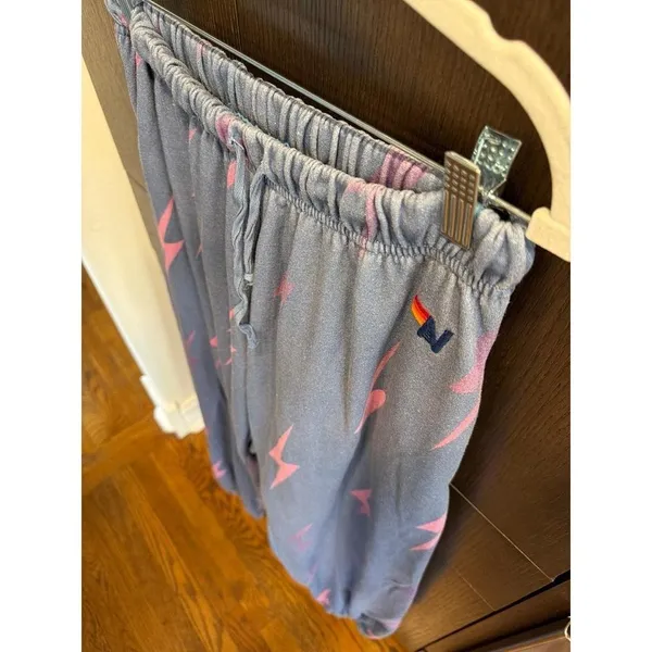 Aviator Nation Repeat Bolt sweatpants in a blue and pink colorway women's xL - Image 2