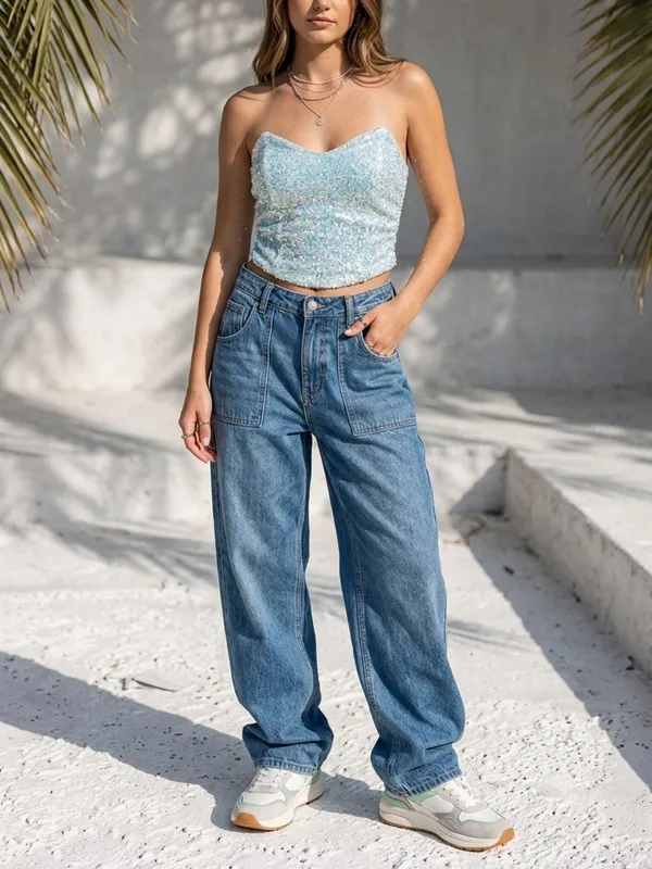 American Threads Aqua Iridescent Sequin Corset Top – NWT Size Small - Image 4