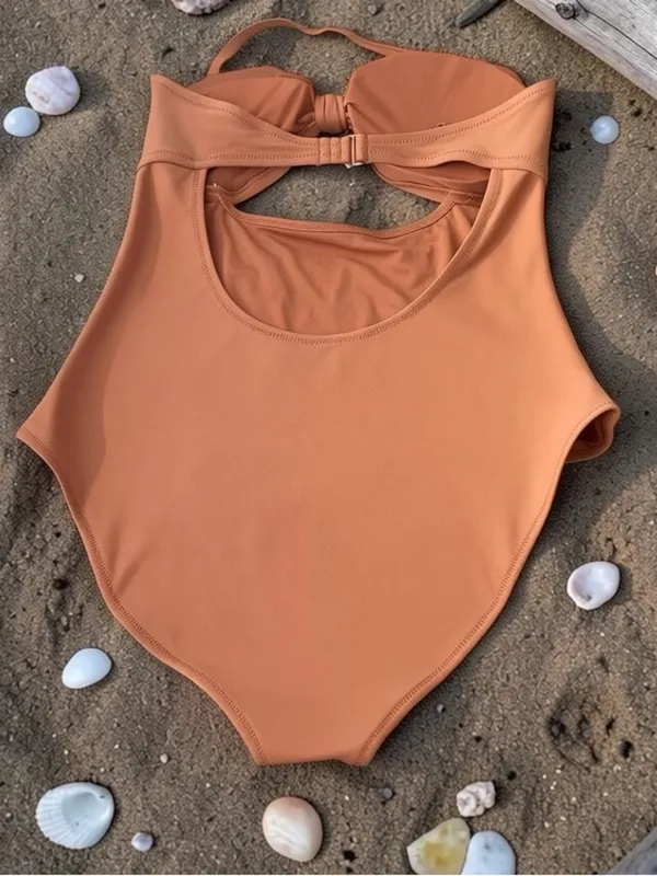Aerie Swimsuit Copper Halter Knot Cutout One Piece Swimsuit Size Large - Image 5