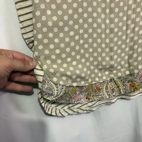 Postmark Anthropologie Mixed Print T-shirt Size M Beige Ivory Polka Dot Stripe - Image 2