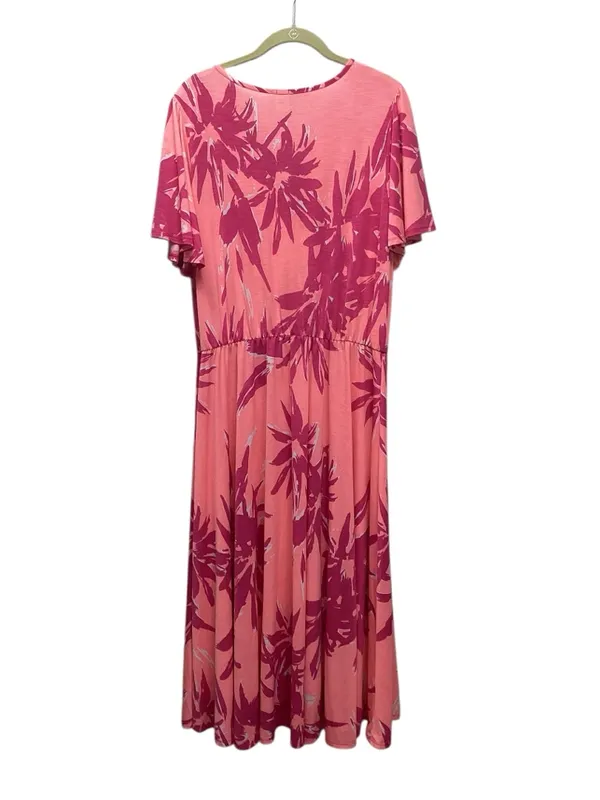 Sew in Love Tropical print faux wrap dress Coral and Pink size Large - Image 4