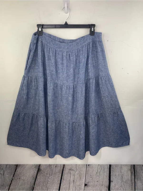 Matty M Blue Chambray Tiered A-Line Midi Skirt size XXL - Image 2