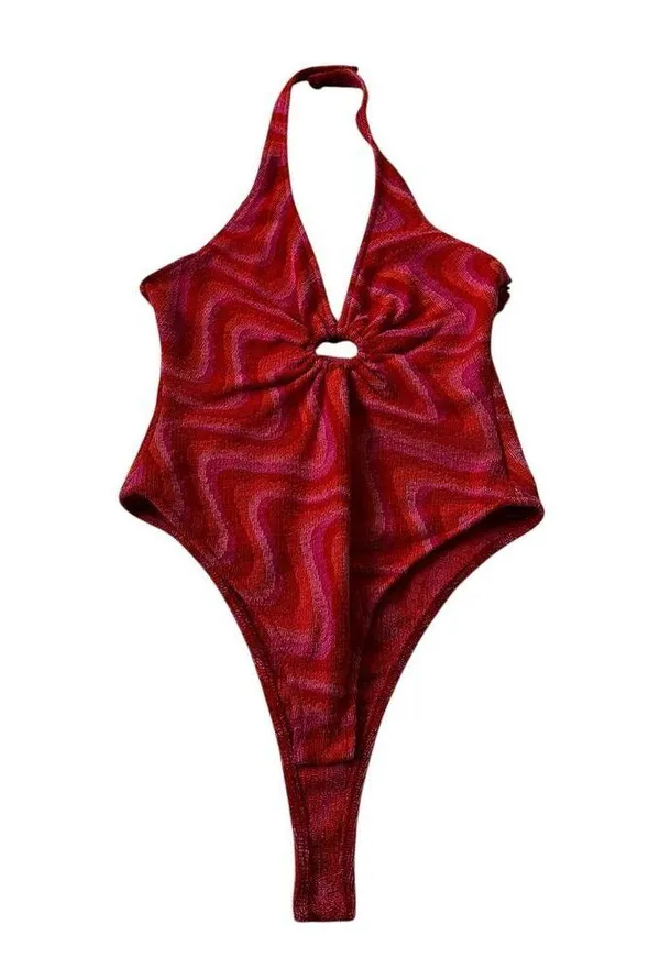 Zara Pink & Orange Bodysuit 70's Retro Groovy Women Top Size XS | 23-4 - Image 3