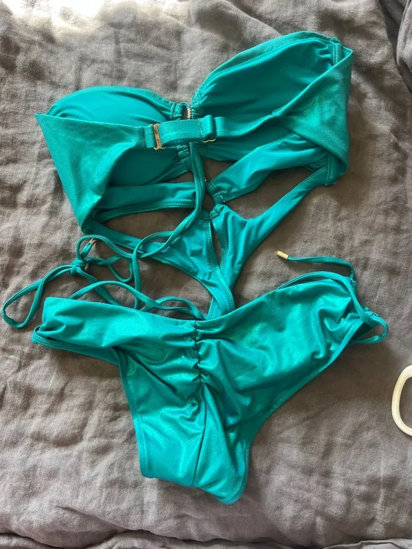NWOT Honey Birdette Ziva Teal Metallic Swimsuit MED monokini - Image 6