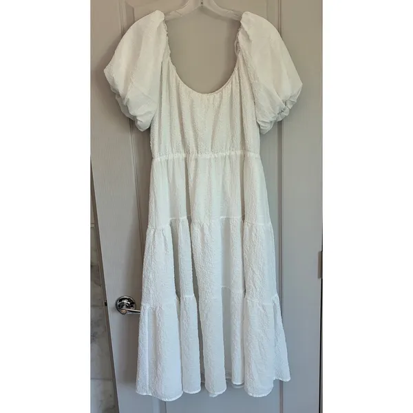 ASTR The‎ Label White Textured Puff Sleeve Tiered Midi Dress ADR100877 Womens XS - Image 2