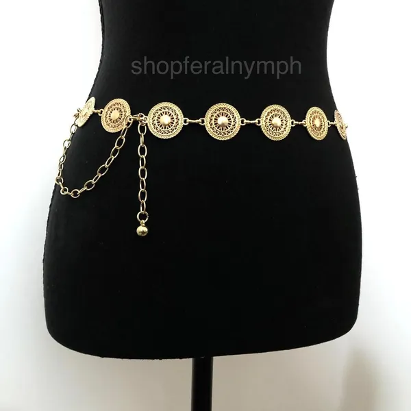 Gold Y2K Round Medallion Indie Body Chain Belt, Fits 24-40 Inches, X7GA1237 - Image 5