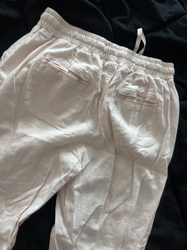 {CATO} Baby Pink Drawstring Linen Blend Beach Pants - Image 5