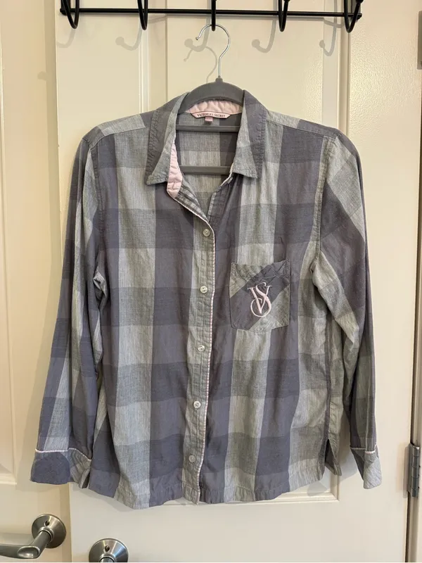 Victoria's Secret Blue Gray Plaid Pajama Top - Image 2