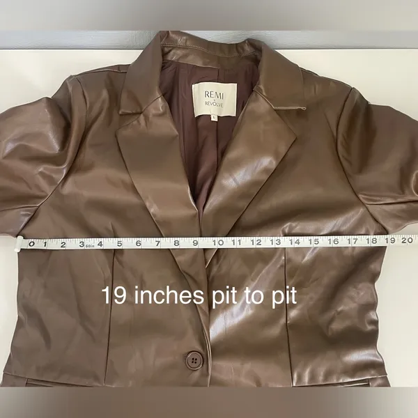 Remi x Revolve Chocolate Brown Vegan Leather Blazer Single Button Oversized Fit - Image 6