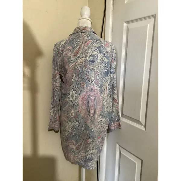Lauren Ralph Lauren Blue Pink Paisley Cotton Blend Button Front Sleep Shirt S - Image 4