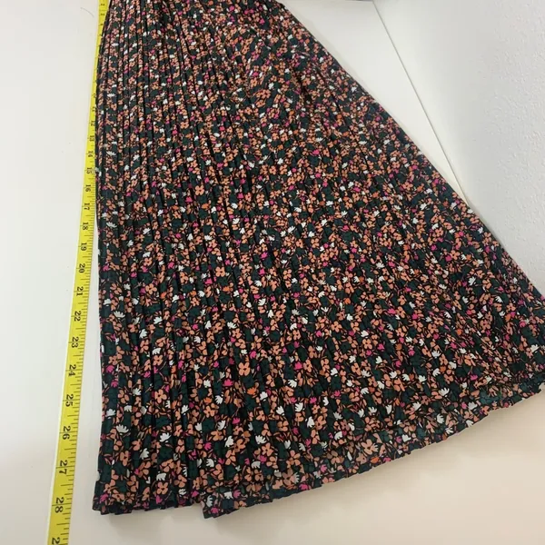 Trendyol Floral‎ Pleated Midi Skirt Green Pink Ditsy Print Elastic Waist Size 34 - Image 5