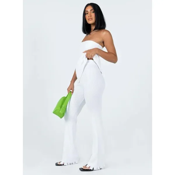 Lioness Anderson‎ Pants Size 4 White Ribbed Chewed Hem Elastic Waist - Image 2