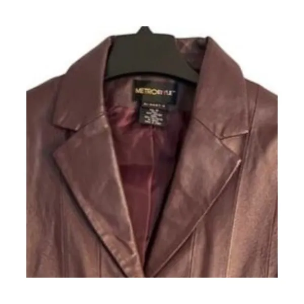 Metrostyle Leather Jacket Womens Size 12 Burgundy Lined Button Front Classic Red - Image 5