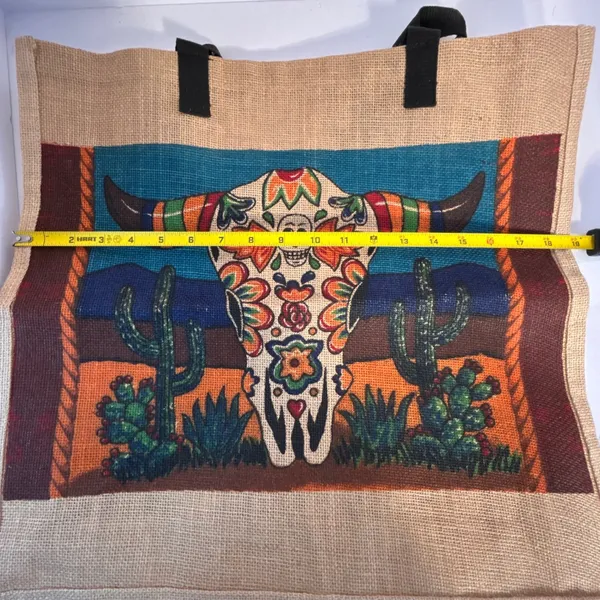 Jute Tote‎ Bag Day of the Dead Skull Cactus Desert Southwestern - Image 8