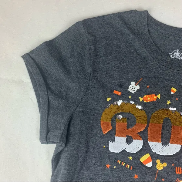 Disney Parks women's medium boo Halloween Gray T-Shirt sequin - Image 5