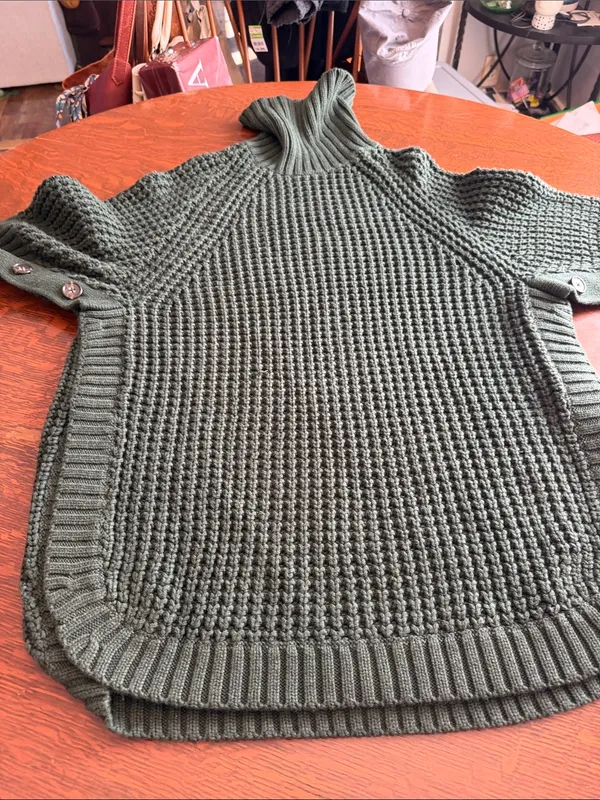 J. Crew Olive Green Chunky Turtleneck Sweater with Button Cuffs size small - Image 8