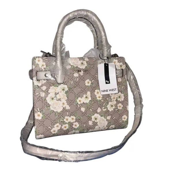NWT Nine West Limited Edition Bettina Peony Logo Floral Tote Bag White Taupe - Image 13