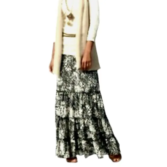 CAbi Tiered Convertible Midi Dress Maxi Skirt Black White Peasant Boho Medium - Image 2