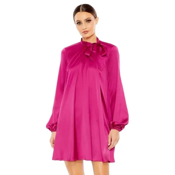 Mac Duggal NEW Size 8 Pink Magenta Long Sleeve Satin Cocktail Mini Dress 55968 - Image 9