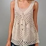 Free People open crochet knit boho buttoned vest - Image 3