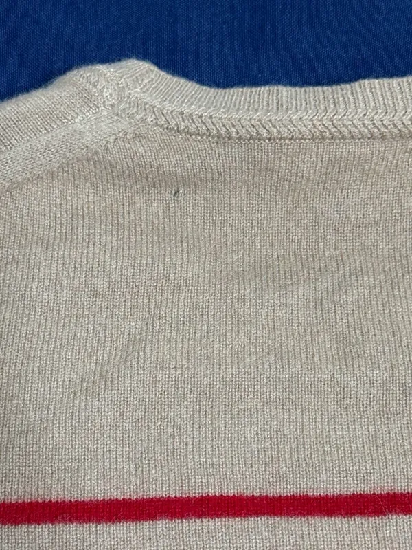 Burberry Brit 100% Cashmere Striped Sweater Red Beige Equestrian Logo M - Image 11