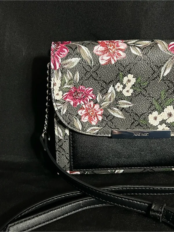 Nine West Black Floral Crossbody with Pink and Cream Blooms - Image 4