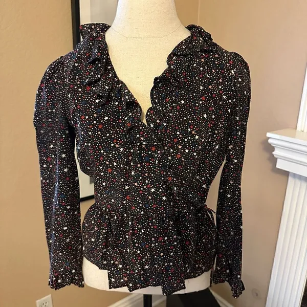 Madewell silk tie ruffle Star blouse small - Image 3