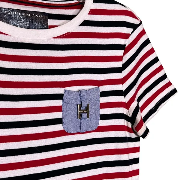 Tommy Hilfiger Dress Womens Small Multicolor Striped T Shirt Short Sleeve Pocket - Image 8