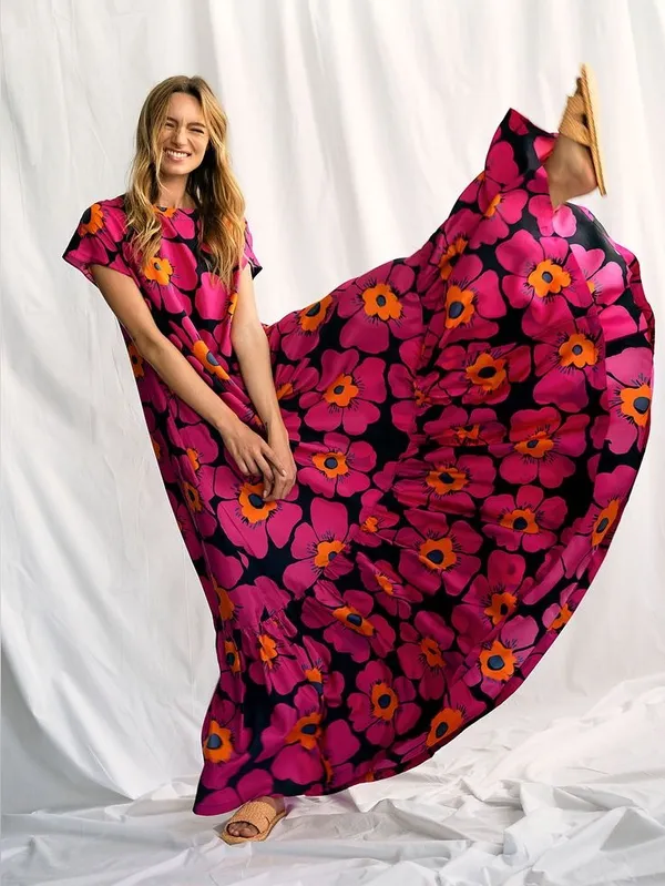 Free People • Blossom Maxi Dress black floral silk pink orange flowy Night Combo - Image 5