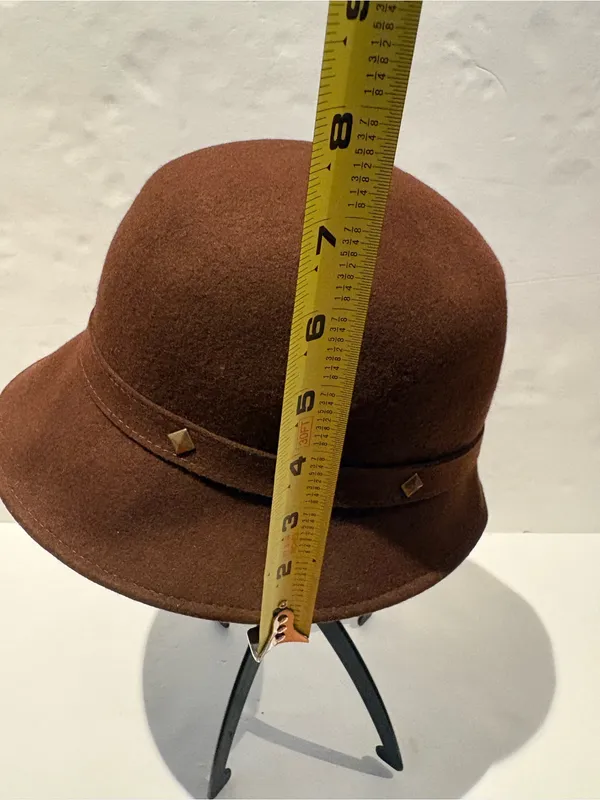 Womens Vintage Brown Wool Cloche Hat with Stud Trim - Image 6