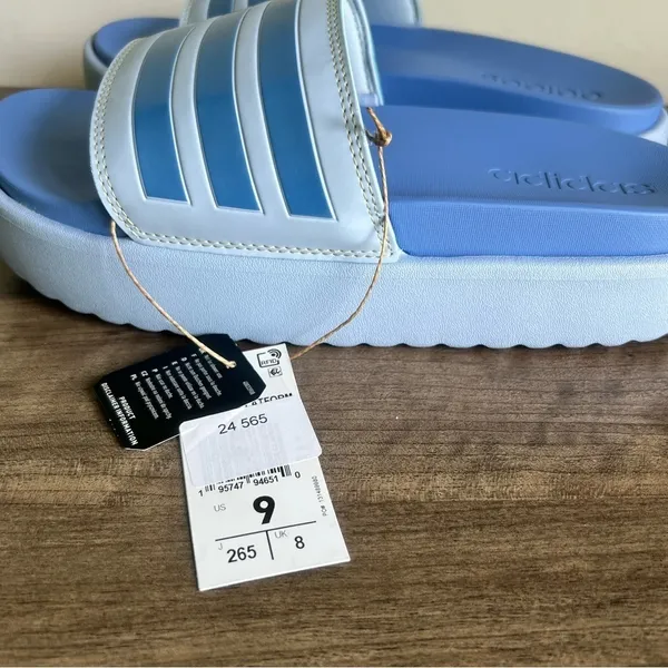 Adidas Adeilette Platform Unisex Blue Slip On Sandals Size 9 or 10 #487 - Image 4