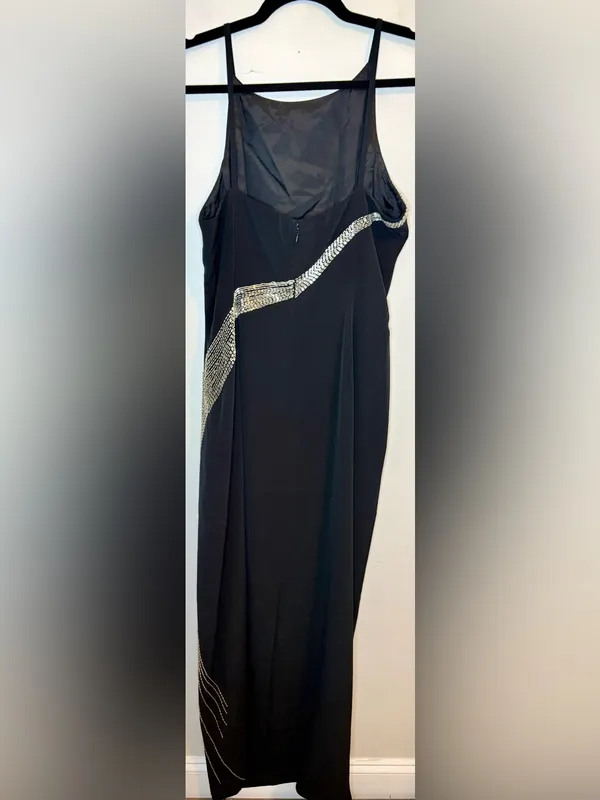Vintage Stenay Black Silver Beaded Maxi Gown Size 14 90s Y2K Formal Dress - Image 3