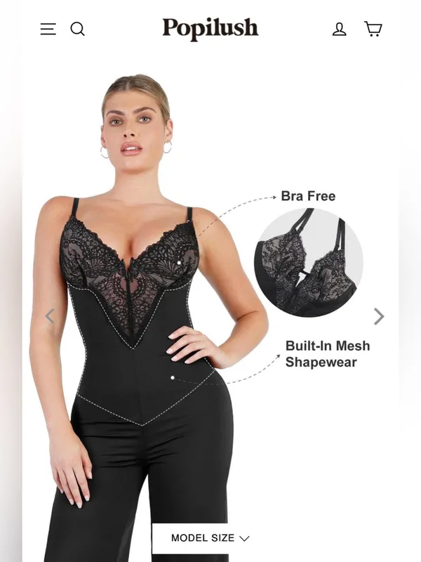 NWT Popilush Shapewear Lace Deep V-Neck Sculpting Wide Leg Jumpsuit sz L - Image 10