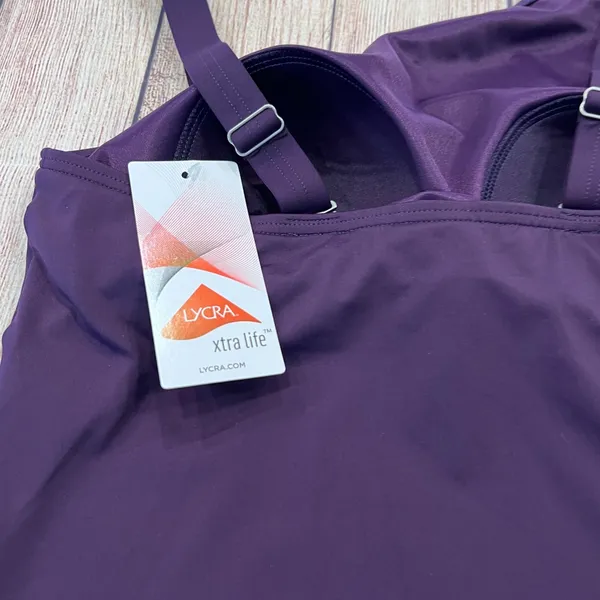 Lands End NEW Womens Deep Purple Asymmetrical Tankini Top Swim Skirt Set Size 4 - Image 8