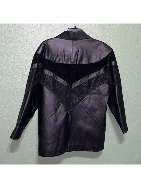 Vintage Suede Black Leather Western Mid-Length Coat Leather Jacket gorpcore - Image 3