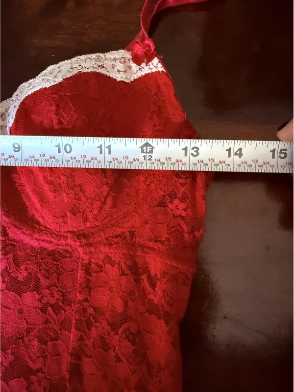 Red Lace Lingerie Dress with White Trim and Adjustable Straps - Image 8