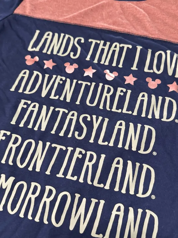 Disney Parks Navy Pink 'Lands That I Love' Short Sleeve Graphic Tee medium - Image 2