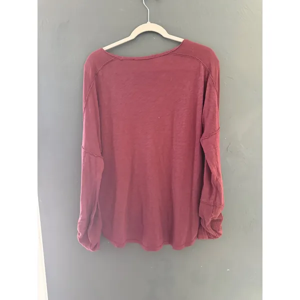 BKE Womens XL Burgundy‎ Slub Knit Grunge Fall Top Tie Cuff Long Sleeve Relaxed - Image 5