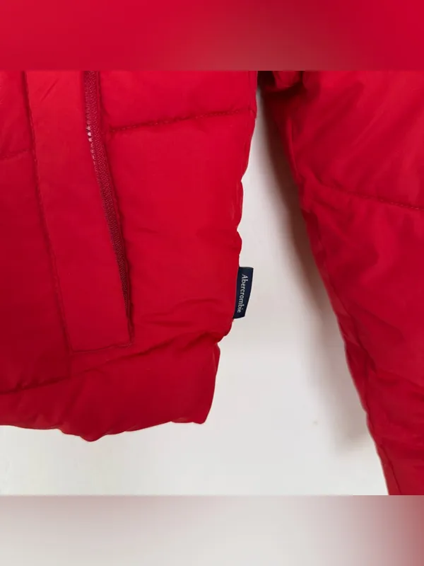 Abercrombie & Fitch Red Quilted Puffer Jacket Crop High Neck Cozy Y2K - Image 5