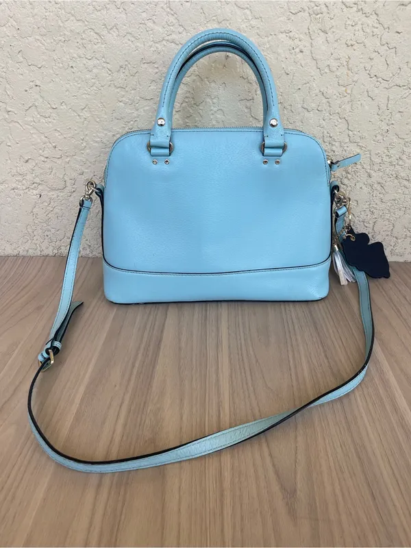 kate spade Baby Blue Leather Dome Satchel with Crossbody Strap - Image 3