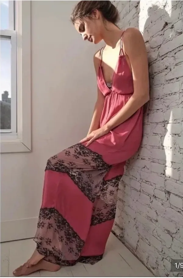 Free People Intimately Fuchsia Palm Beach Halter Jumpsuit with Lace Insets - Image 2