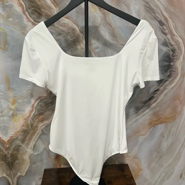$39 NWOT Mobeso Women's Square Neck Short Sleeve Double-Lined BodySuit L - Image 6