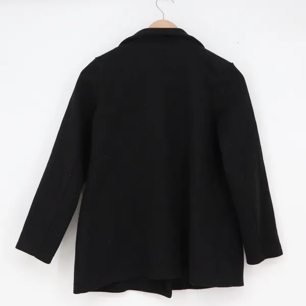 Black Double Breasted Pea Coat Notched Lapel Long Sleeve Mid Weight Jacket M - Image 3